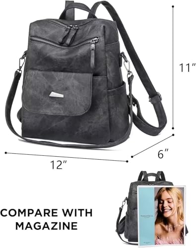 WYFJNX PU Leather Backpack Purse for Women Multi-Purpose Fashion Handbag Ladies Shoulder Bags Travel Black