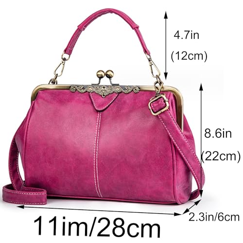 HQSOG Women Retro Kiss Lock Handbag Purse PU Leather Tote Satchel Shoulder Crossbody Bag - Stylish Essentials for Fashi