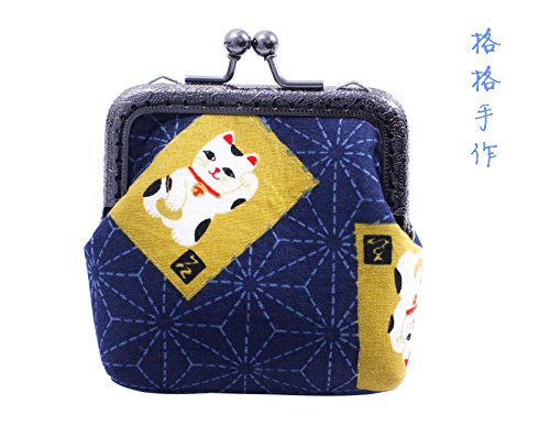 Angel Beauty Hand Make Kiss Lock Clasp Lock Change Purse for Men Blue Theme Beckoning Cat (Yellow)
